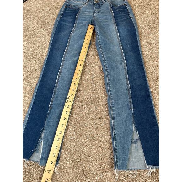Blank NYC jeans two tone denim 70's front hem slit frayed bottom cropped SZ 28" - Picture 7 of 8